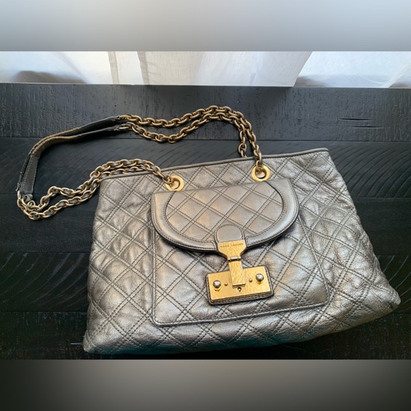 Marc Jacobs Astor Leather Quilted Shoulder Tote Bag Metallic - Picture 3 of 14